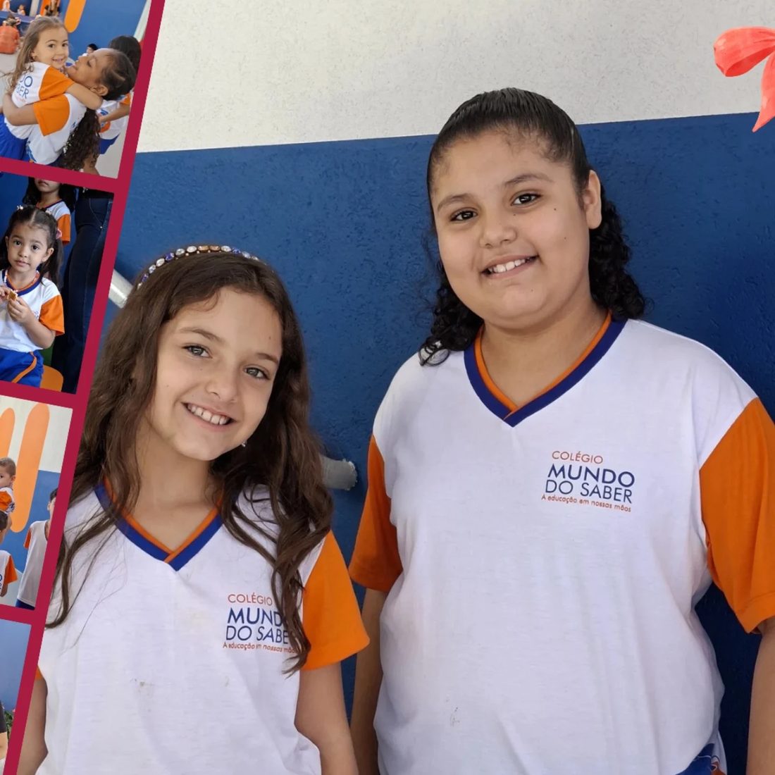 Duas alunas abraçadas no evento de Dia das Mães